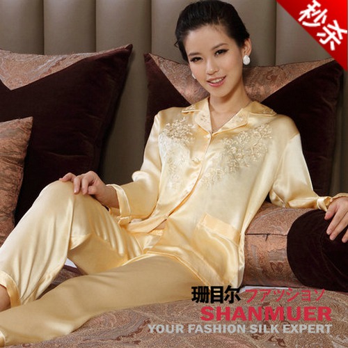 Silk sleepwear sericiculture silk spring and autumn summer women's long-sleeve twinset lounge