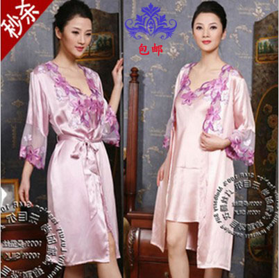 Silk sleepwear twinset female mulberry silk sleepwear nightgown silk spring and autumn long-sleeve paragraph set