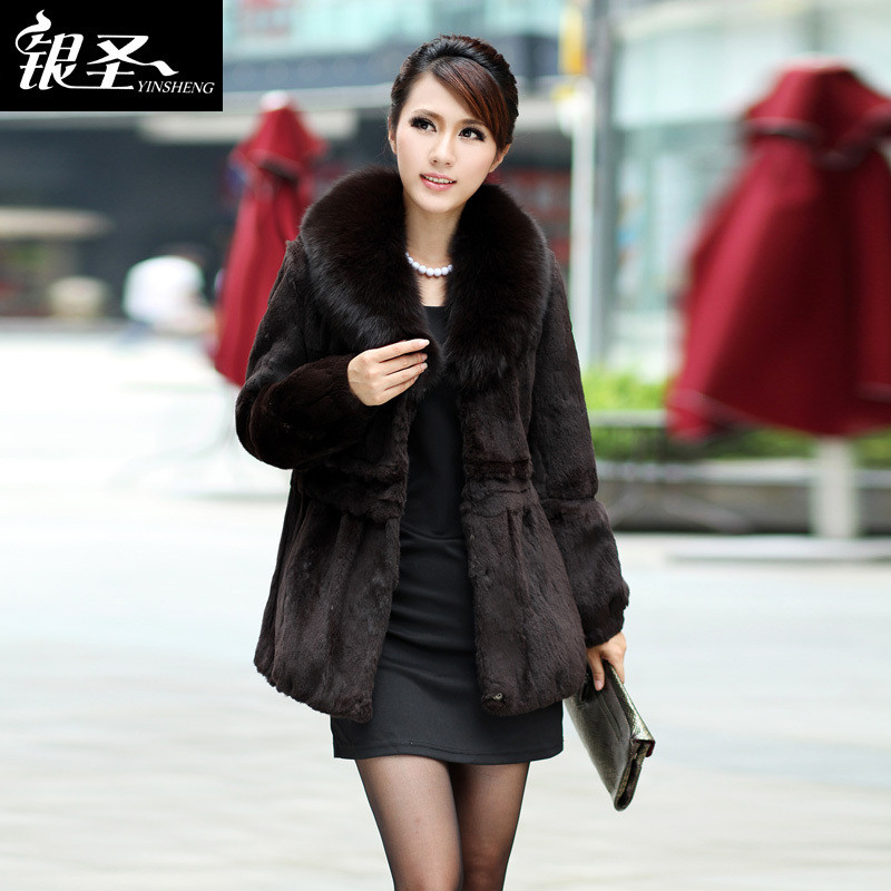 Silver 2012 fox fur rabbit fur coat women's slim medium-long winter