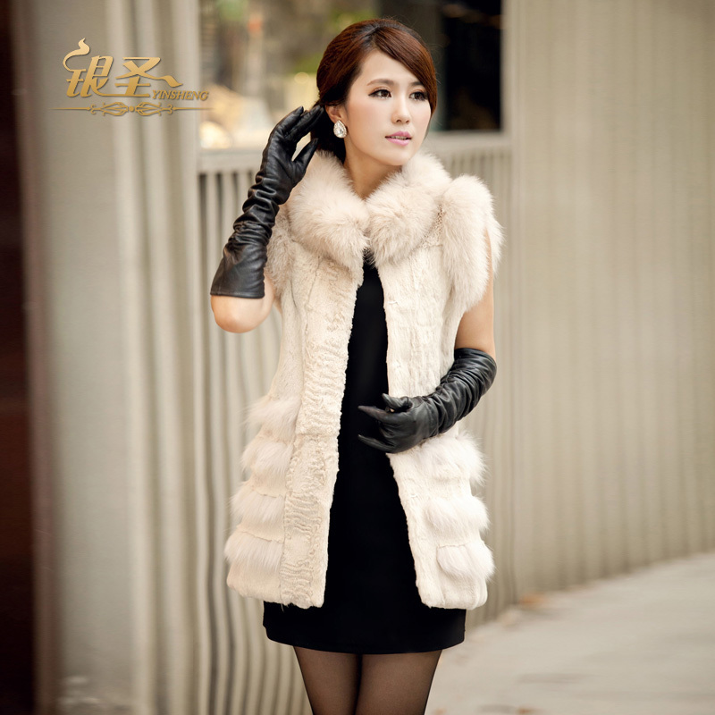 Silver 2012 fox fur rabbit fur vest clip medium-long outerwear autumn and winter women's vest