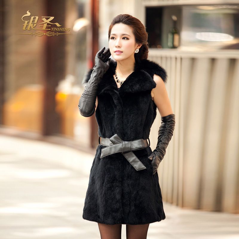 Silver 2012 fox fur rex rabbit hair fur vest clip long design vest autumn and winter women's