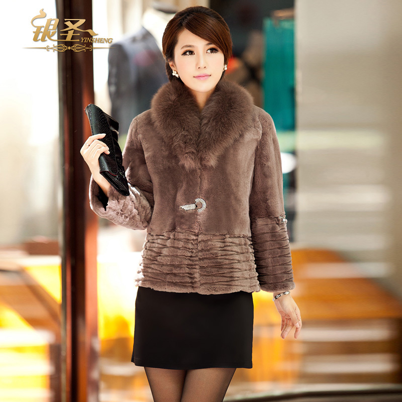 Silver 2012 fur coat slim short design fox rex rabbit hair women's