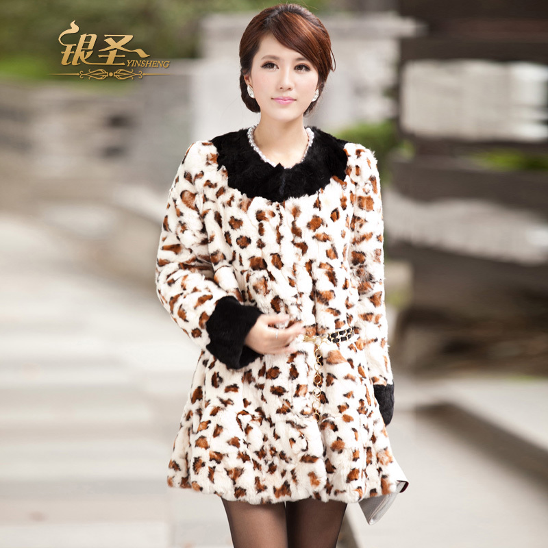 Silver 2012 o-neck rex rabbit hair fur coat medium-long autumn and winter women's