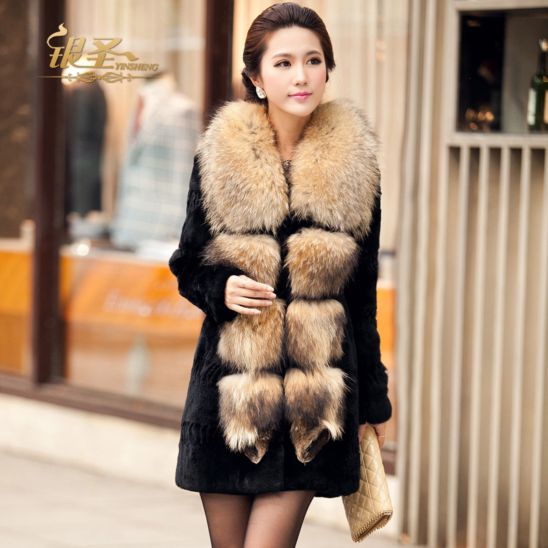 Silver 2012 raccoon fur rex rabbit fur coat long design autumn and winter women's