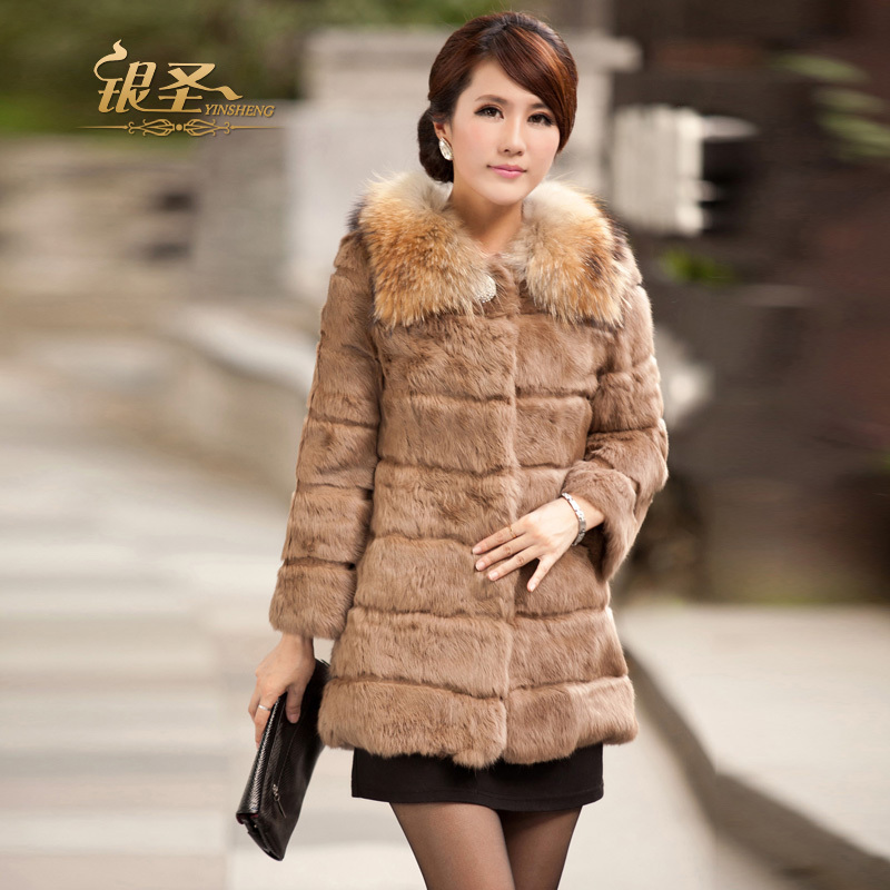 Silver 2012 raccoon fur slim rabbit fur coat female medium-long