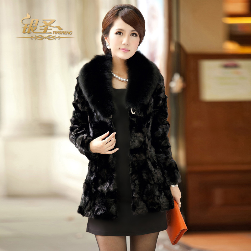 Silver 2012 slim fox fur mink marten overcoat mink fight mink women's fur coat