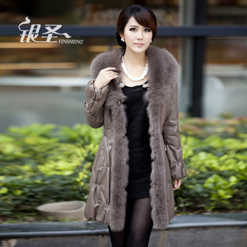 Silver 2012 winter fox fur sheepskin genuine leather clothing overcoat women's outerwear