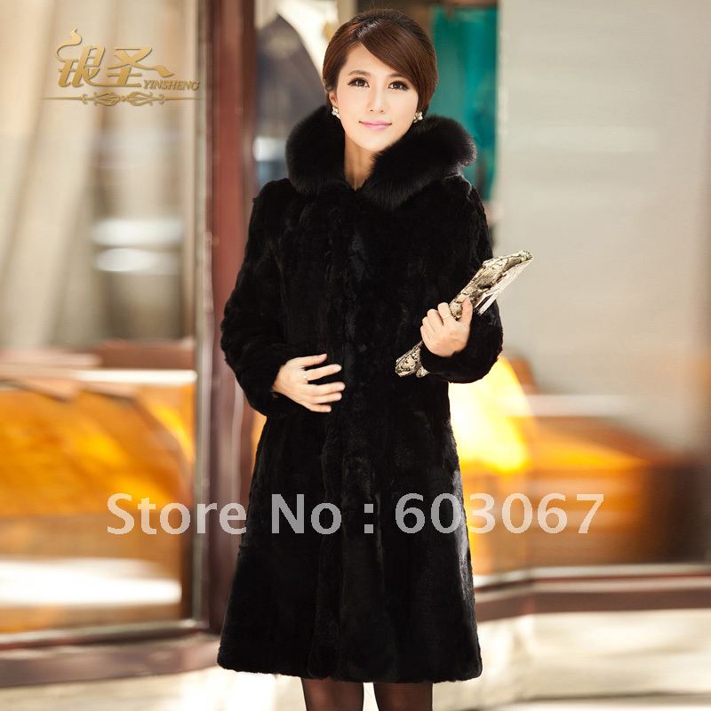 Silver 2012 winter patchwork rex rabbit fox fur long-sleeve long design fur coat overcoat female