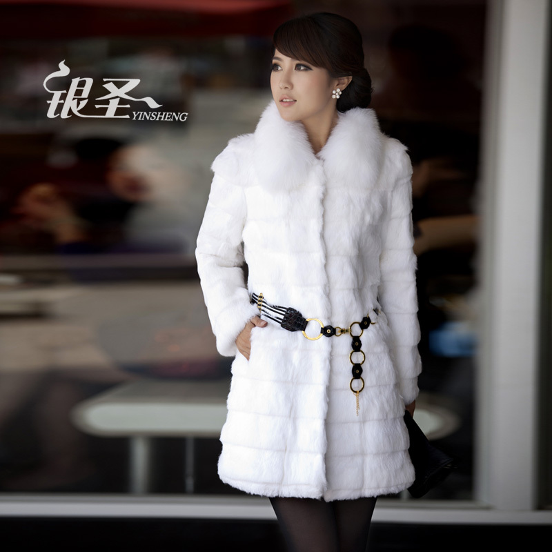 Silver 2012 winter rabbit fur women's fur coat fox fur medium-long