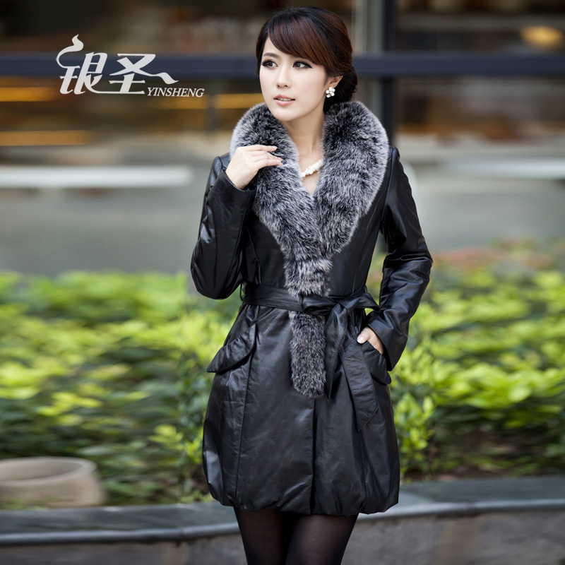 Silver 2012 winter silver fox sheepskin plus cotton genuine leather clothing outerwear women's fur long design