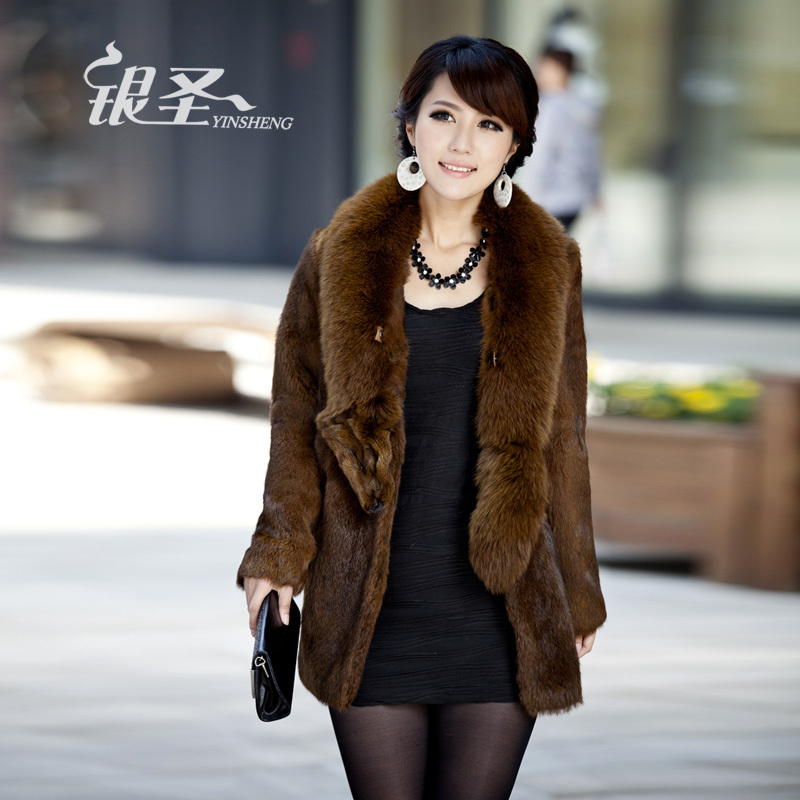 Silver 2012 winter slim fox rabbit fur coat medium-long female