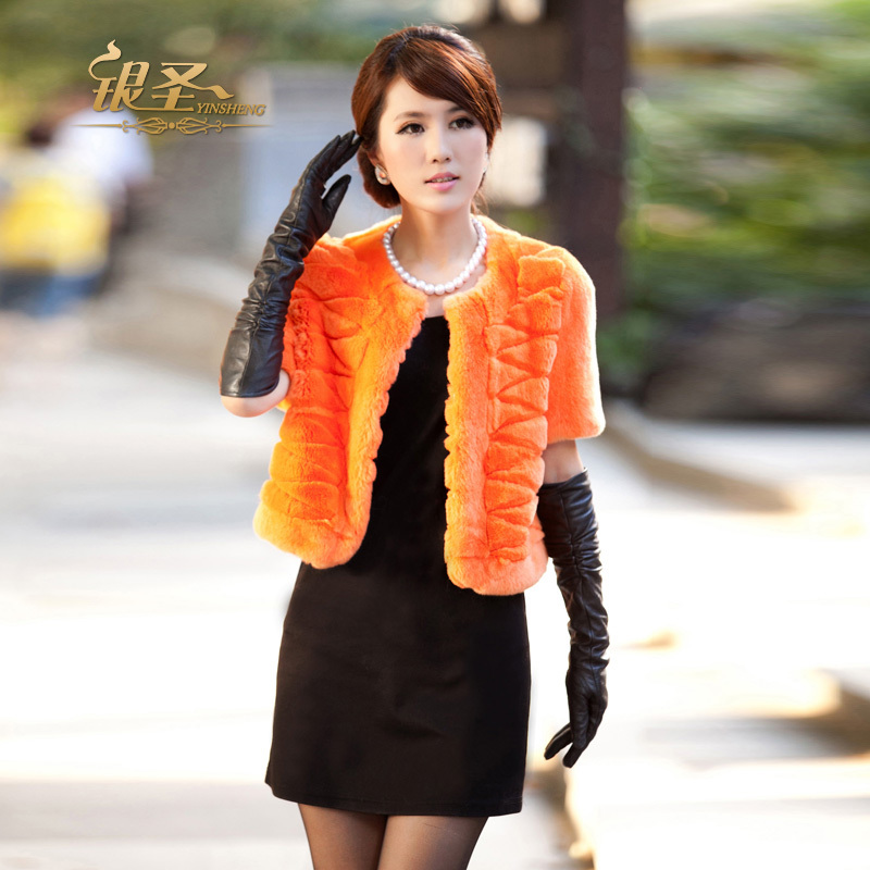 Silver 2012 women's slim winter o-neck short design rex rabbit fur coat vest clip