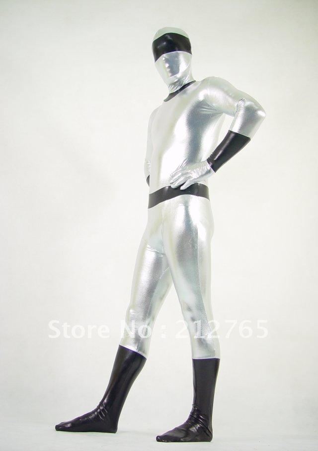 Silver And Black Superman Zentai Suits Glue All-inclusive Tights PS027