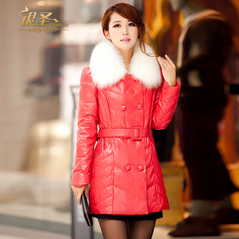 Silver genuine leather clothing female sheepskin down coat women outerwear 2012 medium-long