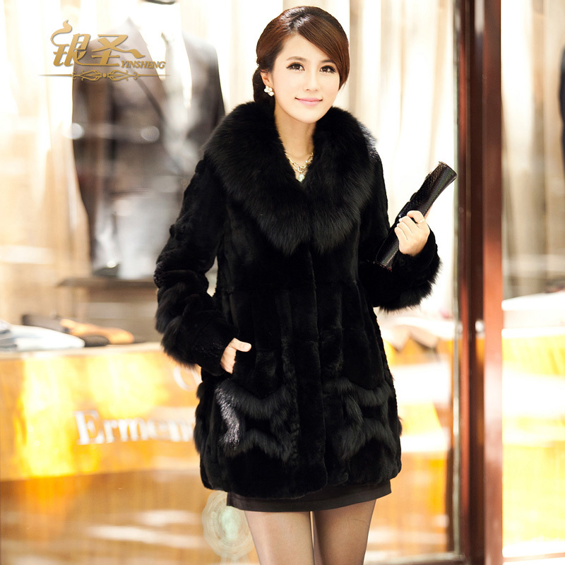 Silver rex rabbit hair fur coat 2012 fox fur medium-long autumn and winter female