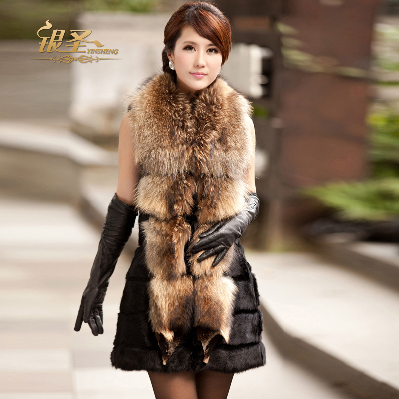 Silver slim 2021 female raccoon fur rabbit fur coat medium-long vest