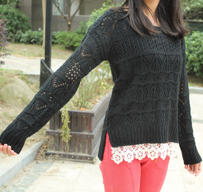 Simple love 2012 autumn women's cutout o-neck lace flower patchwork sweater