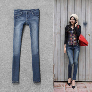 Simple wearing white blue excellent trousers type skinny pants all-match boot cut jeans pencil pants 339