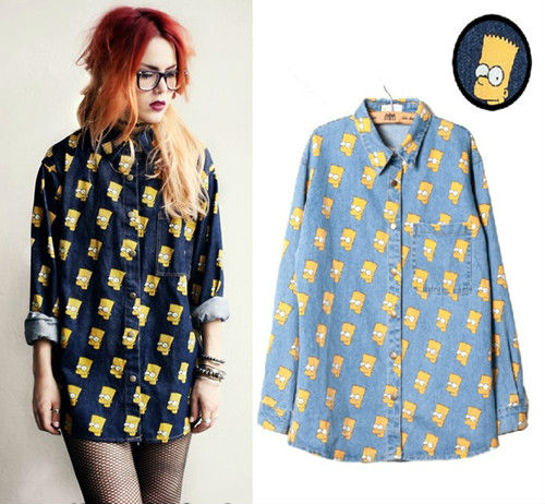 Simpson Long Sleeve Vintage Style Denim Shirt 0131#