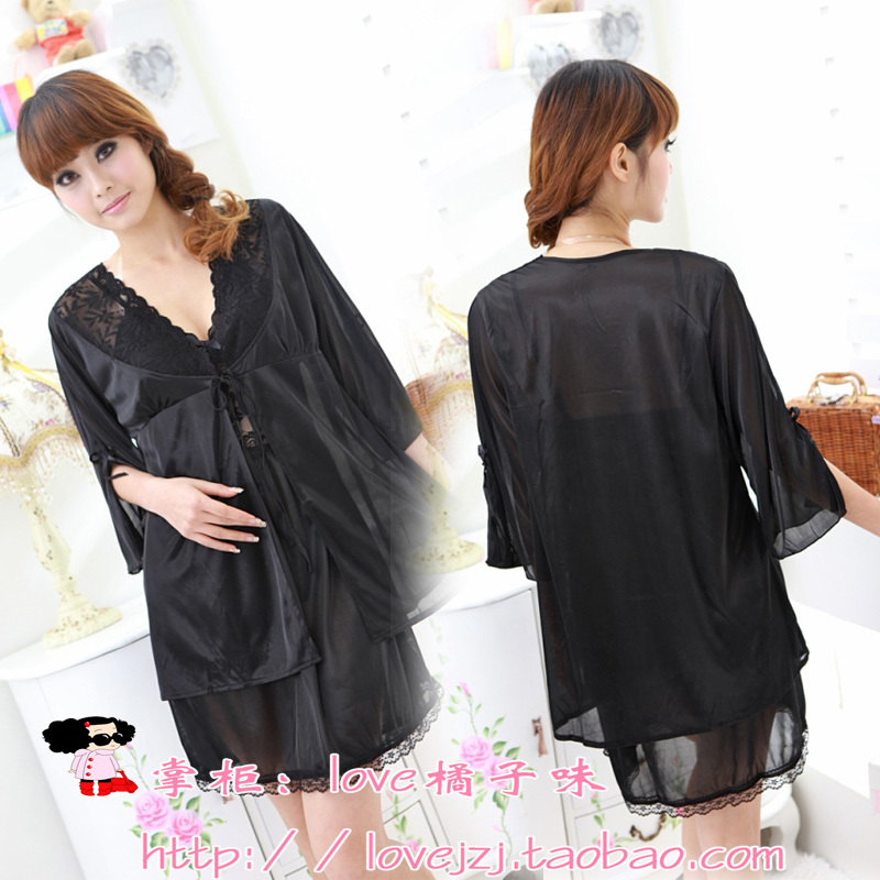 Single black hot-selling - faux silk viscose twinset - nightgown sleepwear robe twinset