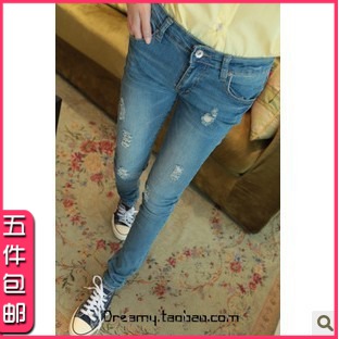 Single distrressed all-match denim pencil pants