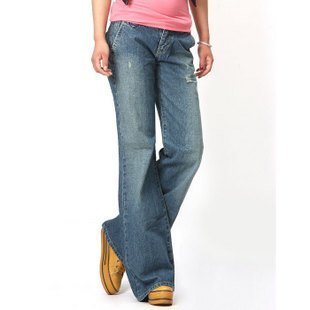 Single high quality loudspeakers jeans micro elastic wide leg pants plus size clothing mm4277