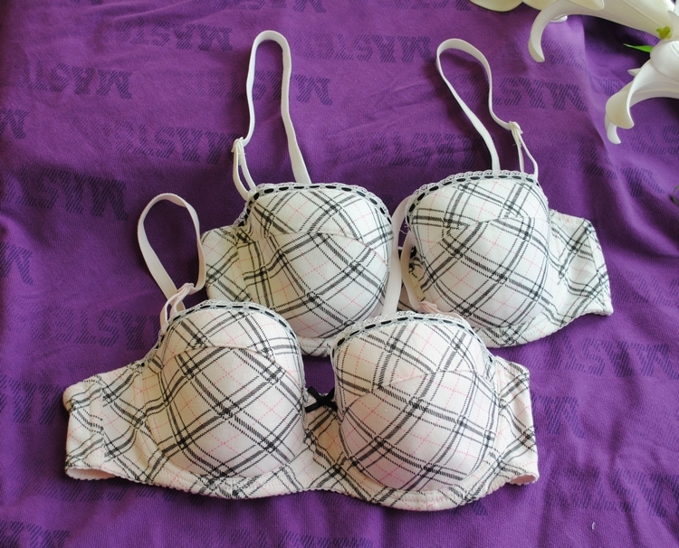 Single intellectuality plaid cotton underwear bra 75b 80a