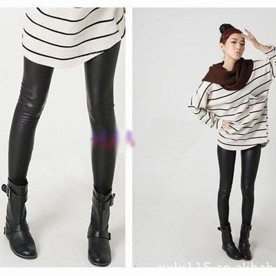 Single tier dh003 faux leather ankle length trousers personality fashion legging spring and autumn