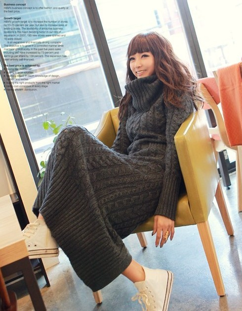 Sisouhor turtleneck heap turtleneck knitted sweater outerwear slim twist long design jumpsuit full dress - 10054 free shipping