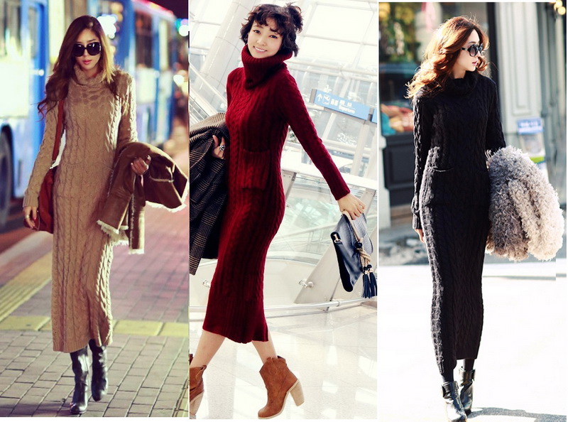 Sisouhor turtleneck heap turtleneck knitted sweater outerwear slim twist long design jumpsuit full dress - 10054 free shipping