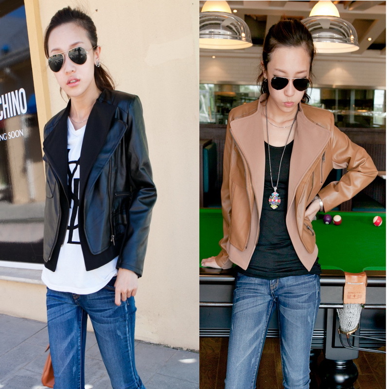 Sisouhor twinset PU outerwear jacket fashion motorcycle short design slim women's leather clothing - 593