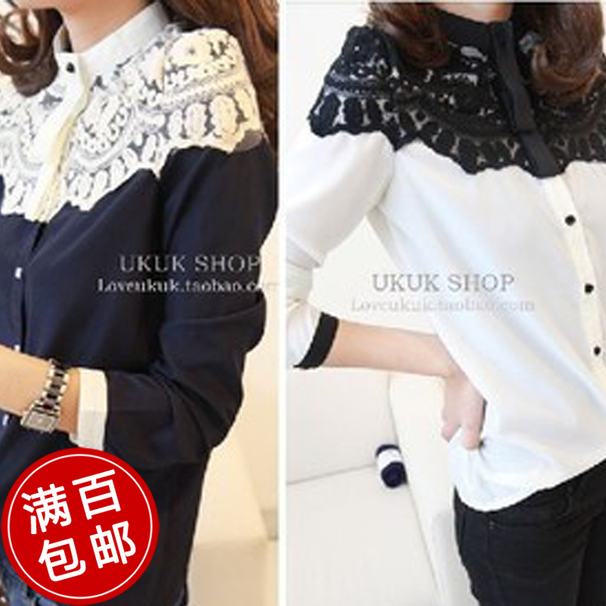 Sisters equipment clothes long-sleeve shirt poncho lace patchwork chiffon shirt