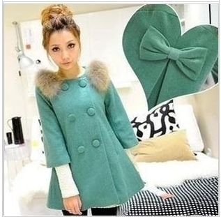 Six Colors 2012 Women Chritmas Manufactory Supply Fur Collar Midium Long Trench Double Breasted Wool Coat