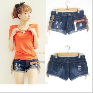 Siyuan summer personalized pants deerskin tassel retro finishing distrressed roll up hem denim shorts jeans