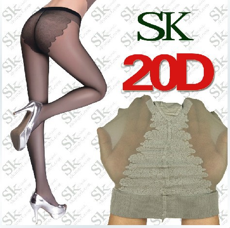 Sk women's sexy ultra-thin low-waist seamless fully transparent soild Jacquard silk pantyhose stockings tights