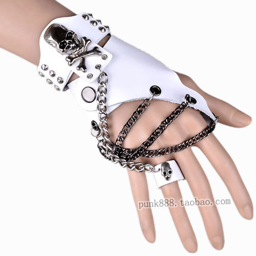 skull half glove perform gloves genuine leather hip-hop gloves #2 color