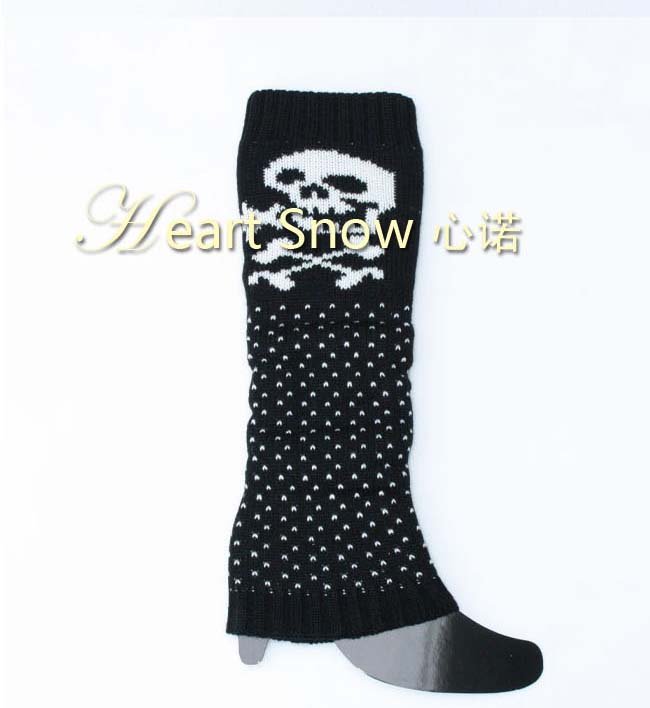 SKULL jacquard knee high knit leg warmer  kneecap sock legging boot cover