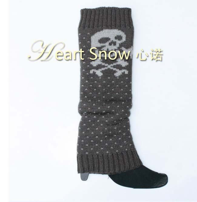 SKULL jacquard knee high knit leg warmer  kneecap sock legging boot cover