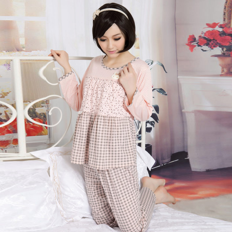 Sleepwear 100% cotton long-sleeve autumn lounge women clothing 100% cotton spring and autumn maternity sleepwear spring and