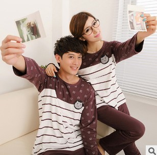 Sleepwear 2012 autumn and winter lovers sleepwear long-sleeve stripe thick pullover shote sleepwear lounge set