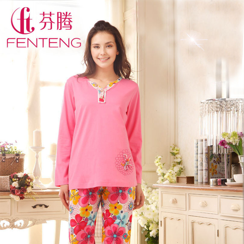 Sleepwear 2012 autumn women's sleepwear long-sleeve set casual knitted cotton lounge z8634