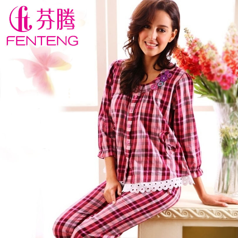 Sleepwear 2012 autumn women's woven cotton long-sleeve sleepwear lounge set m10048