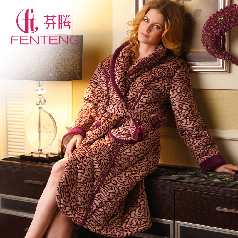 Sleepwear 2012 women's leopard print thick coral fleece cotton-padded goatswool lounge robe