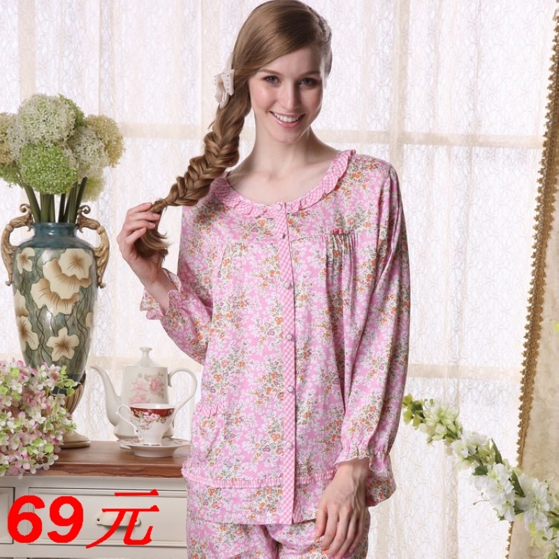 Sleepwear 2012 women's long-sleeve sleep set woven cotton lounge m8404