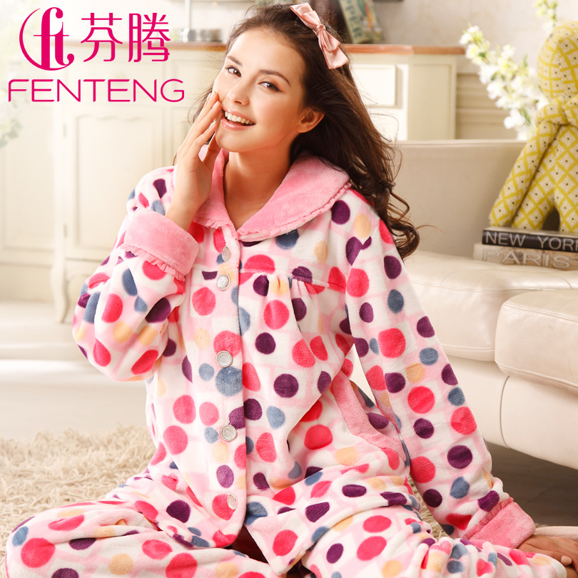 Sleepwear 2012 women's thickening coral fleece set lounge z8703 dot