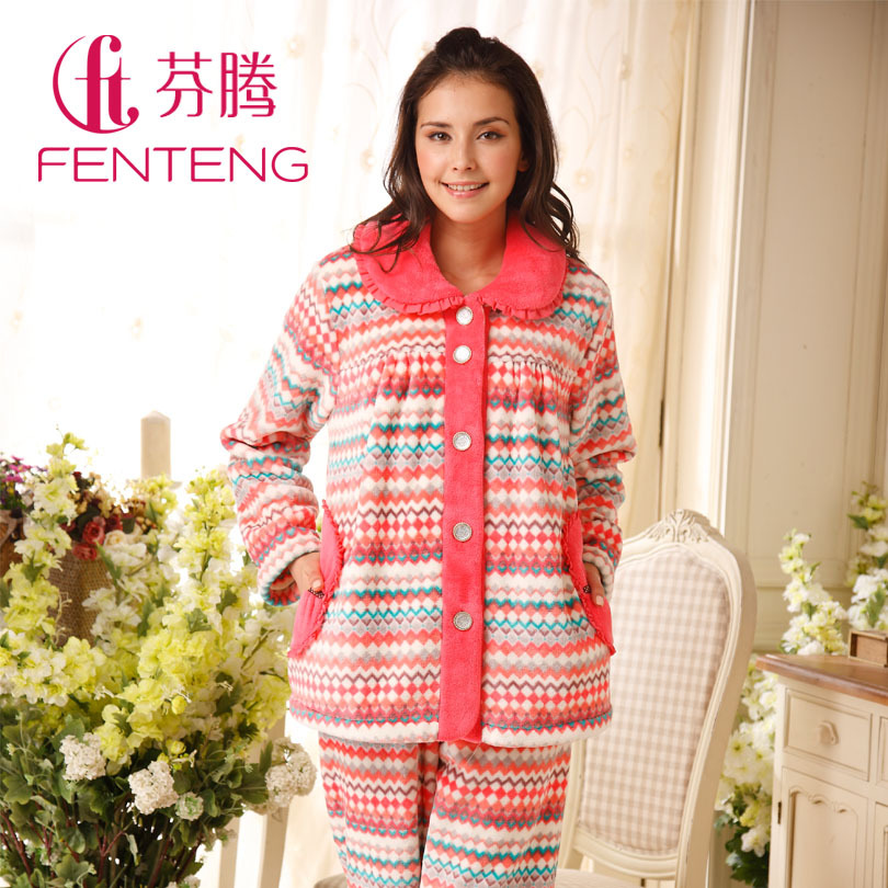 Sleepwear 2012 z8711 women's coral fleece long sleeve length pants thickening set