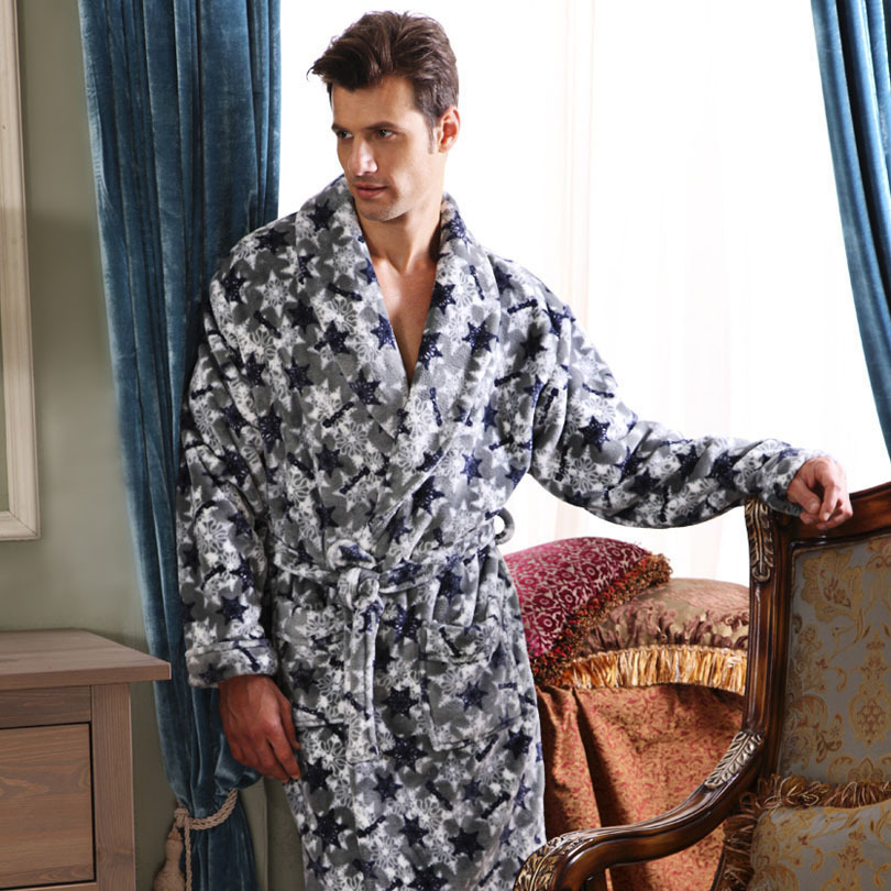 Sleepwear autumn and winter male coral fleece robe casual lounge z1073