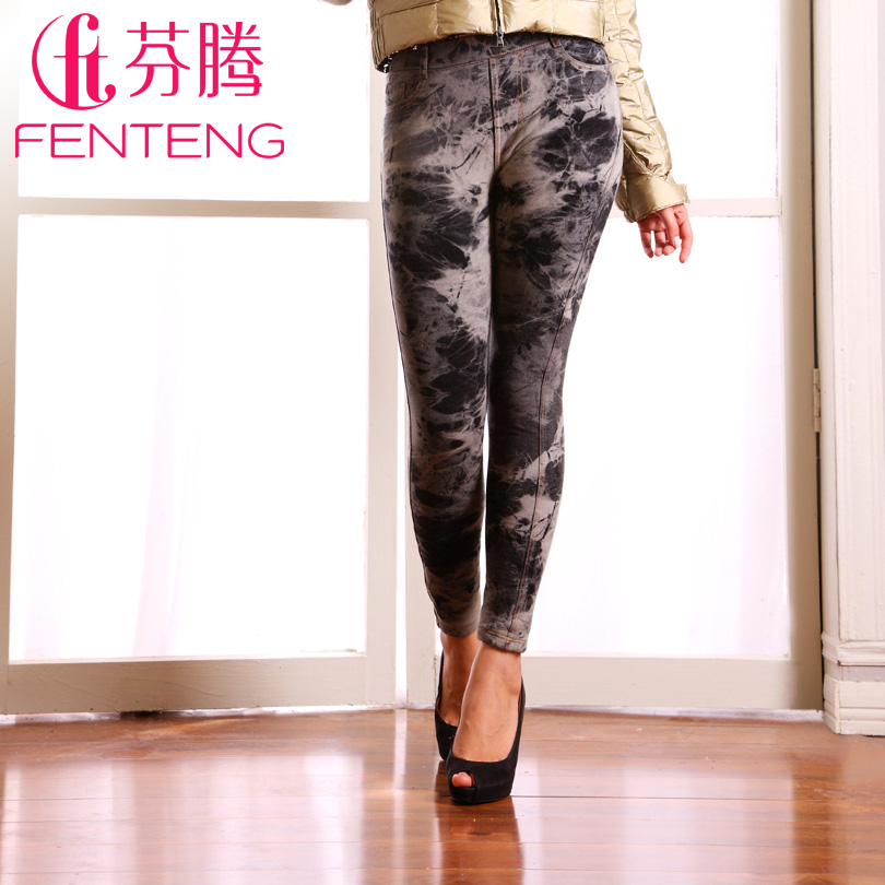 Sleepwear autumn and winter thickening women's water wash denim water wash warm pants dk11208