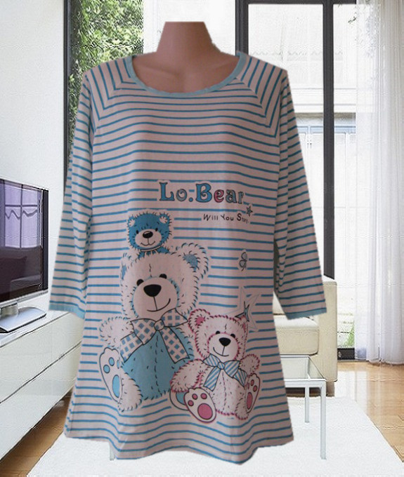 Sleepwear autumn long-sleeve nightgown horizontal stripe bear cartoon long-sleeve stretch cotton nightgown sleepwear