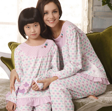 Sleepwear  autumn parent-child sleepwear 100% cotton knitted clothes for mother and son lounge